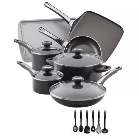 17-Piece High Performance Nonstick Aluminum Pots and Pans Set, Cookware Set, Black