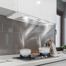 Insert Range Hood, 800CFM 3-Speed, 36 Inch Stainless Steel Built-in Kitchen Vent With Push Button Control LED Lights Baffle Filters, Ducted/Ductl (Option: silver)