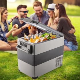 12 Volt Refrigerator, 58 Quart Car Refrigerator, Dual Zone Portable Refrigerator,RV Refrigerator With 12/24V DC And 110-240V AC, Freezer Fridge C (Option: Black)